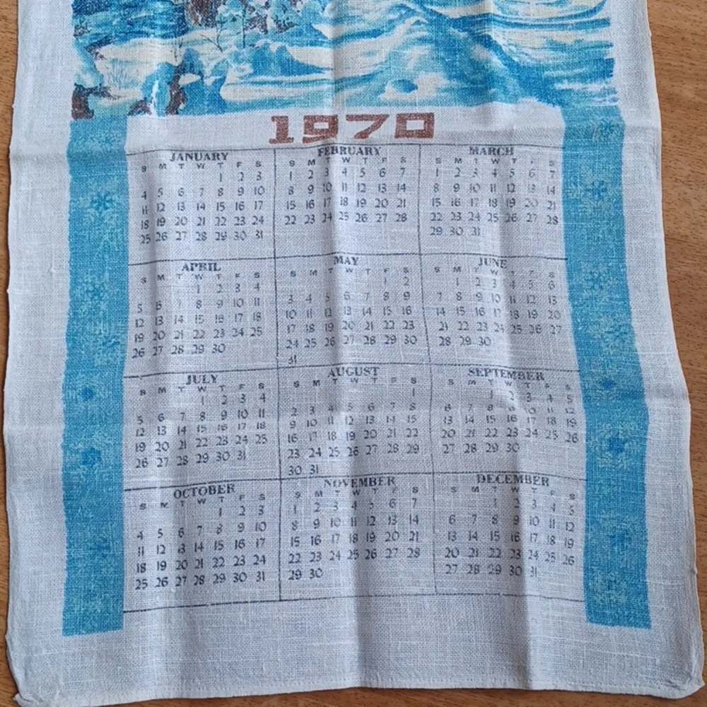 Calendar towel 1970 vintage kitchen Linens